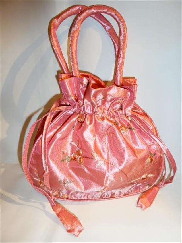 EMBROIDERED EVENING BAG SILKY MATERIAL DRAWSTRING CHOICE OF 6