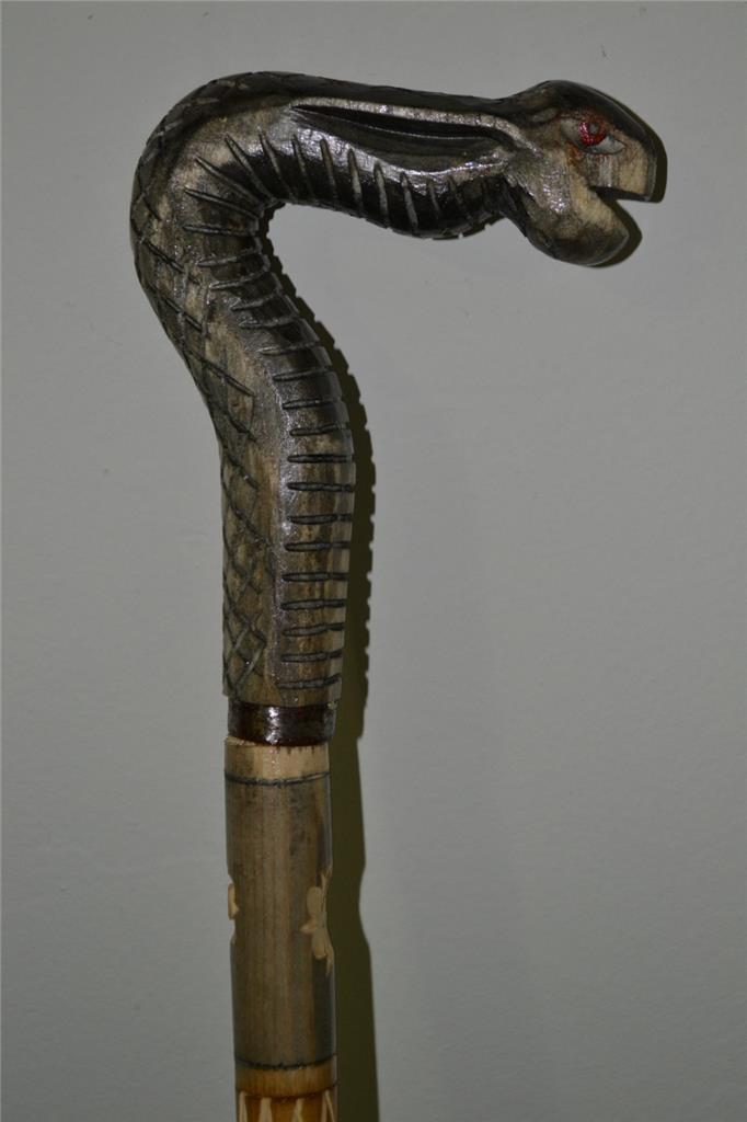 Snake Walking Stick Cane Wooden Wood Handmade Hand Carved Handle Style