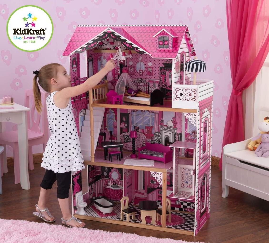 Barbie wooden dollhouse with furniture size girls playhouse .
