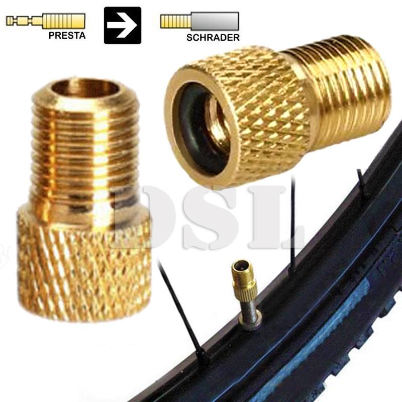 2 x BRASS ADAPTOR PRESTA TO SCHRADER BICYCLE VALVE CONVERTER BIKE PUMP