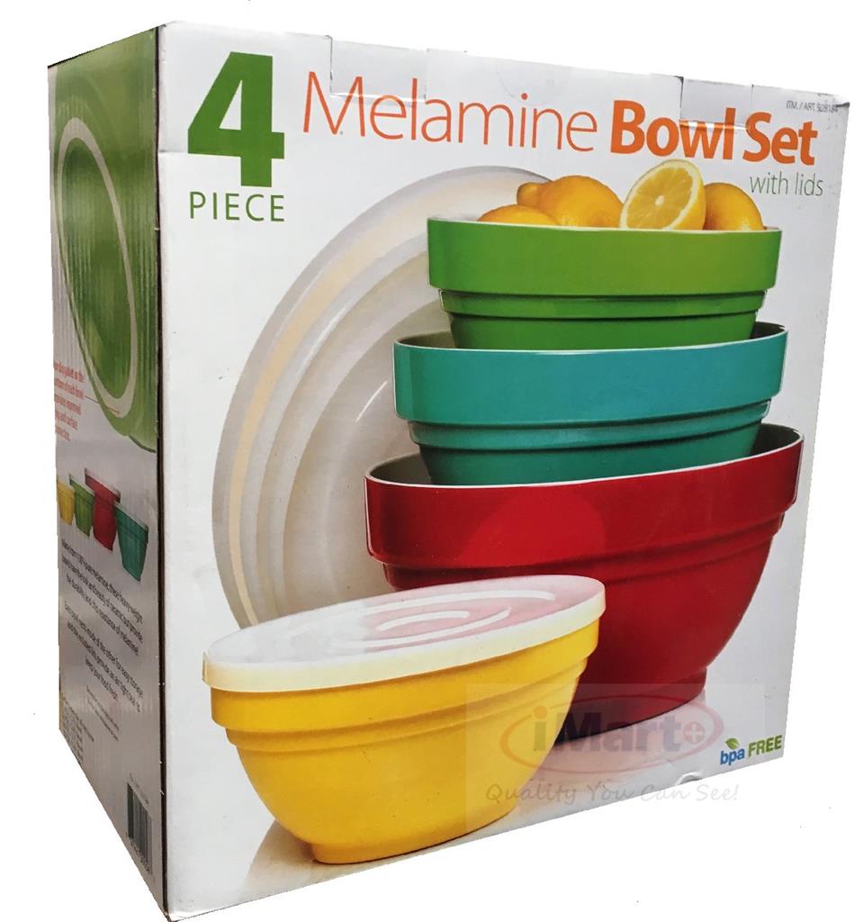 4PC 100 Pure Melamine Bowls Set With Air Tight Lids BPA Free eBay