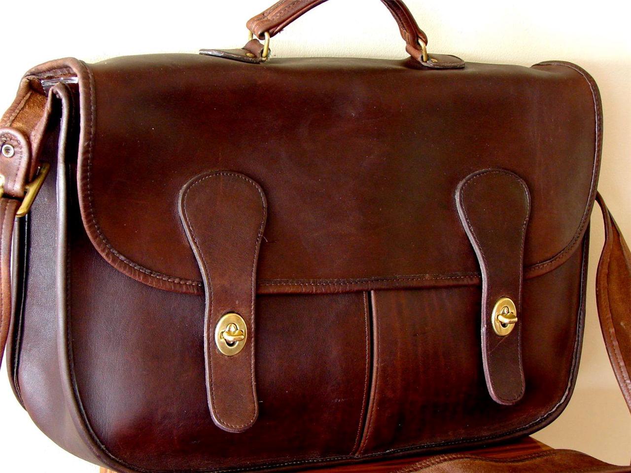 COACH Mocha Musette Carrier Bag Messenger Briefcase Leather VTG USA