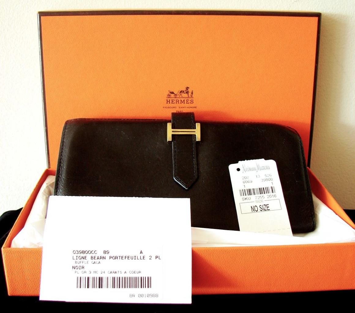 best replica birkin hermes bag - Auth Hermes Bearn Wallet Trifold RARE Buffalo Gala Leather Black ...