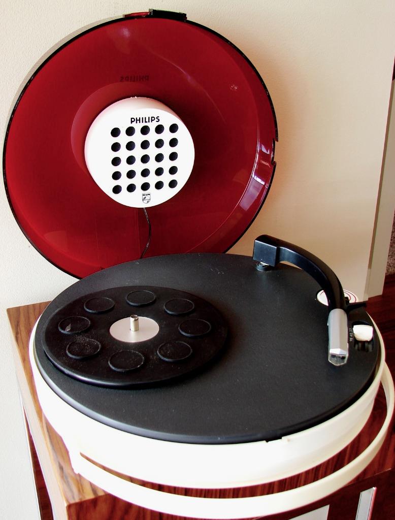PHILIPS 22GF 303 UFO Portable Record Player Turntable Space Age RED VTG