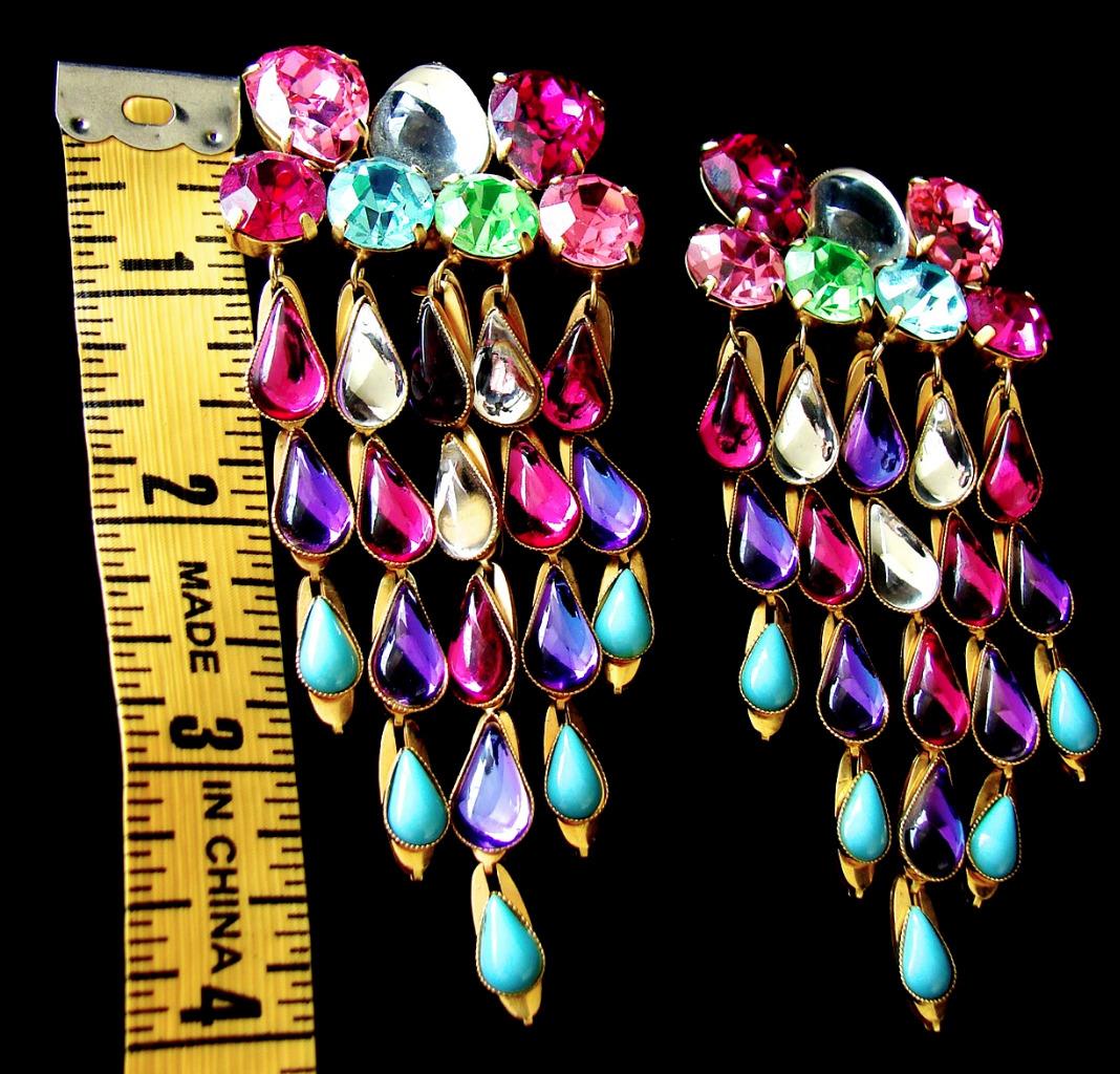 YSL Rive Gauche Statement Earrings HUGE 4" Chandelier Rhinestones