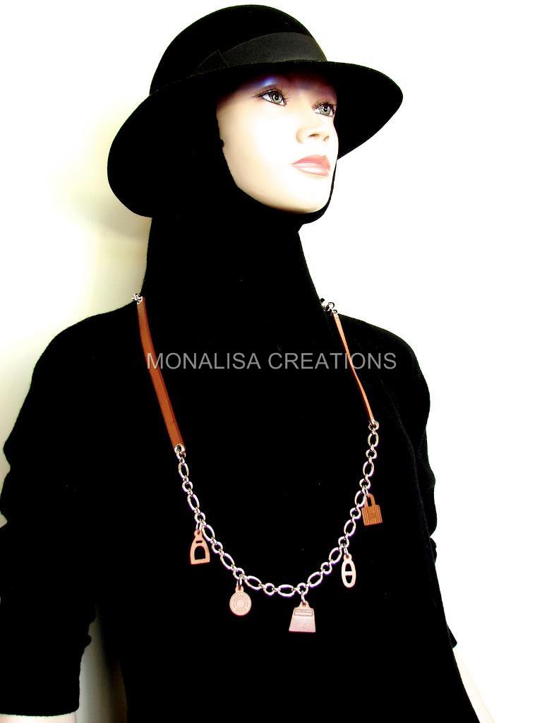 Auth Hermes Olga 5 Charms Barenia Leather Silver Chain Belt ...  