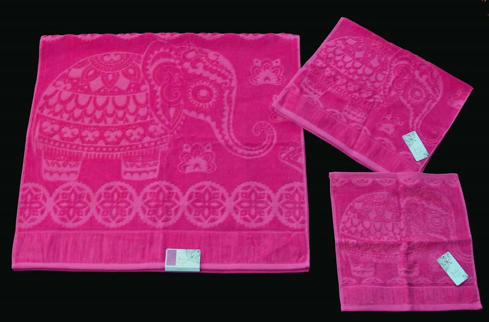 3 Boho Sculpted Velour Bohemian Elephant Bath Hand Towels Wash Cloth