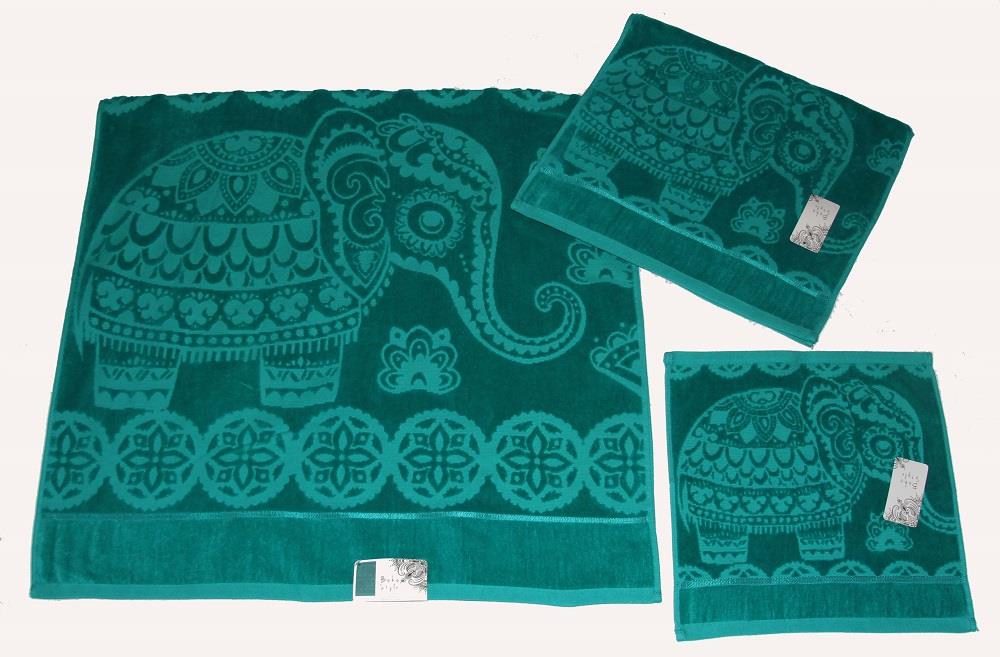3 Boho Sculpted Velour Bohemian Elephant Bath Hand Towels Wash Cloth