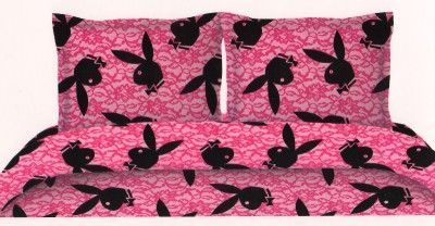 Playboy Bunny King Pink Lace Print Comforter Sham 3 Piece Set New