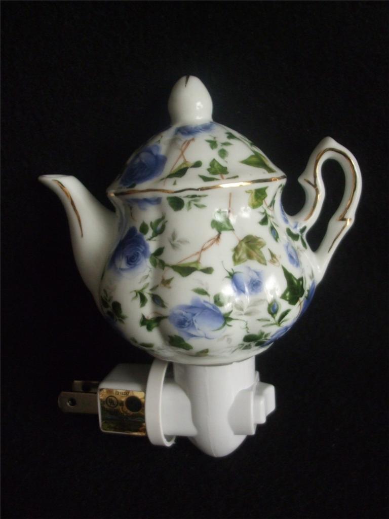 Ceramic Night Light Teapot Roses, Butterflies, Lilac, Fruit NEW eBay