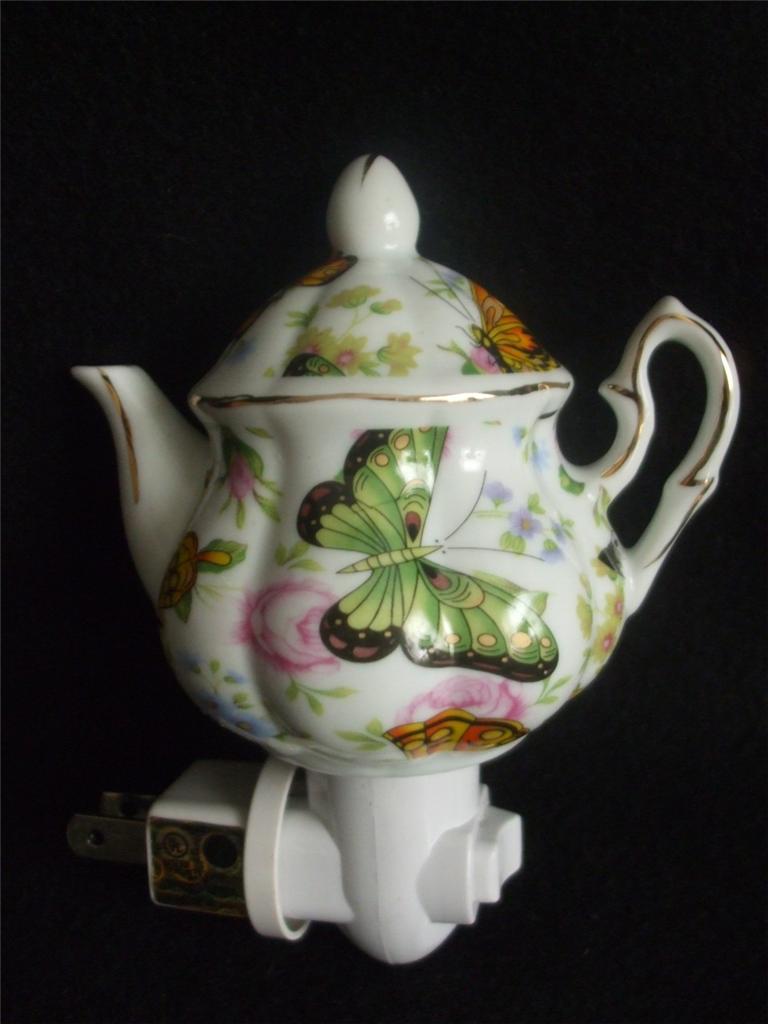 Ceramic Night Light Teapot Roses, Butterflies, Lilac, Fruit NEW eBay