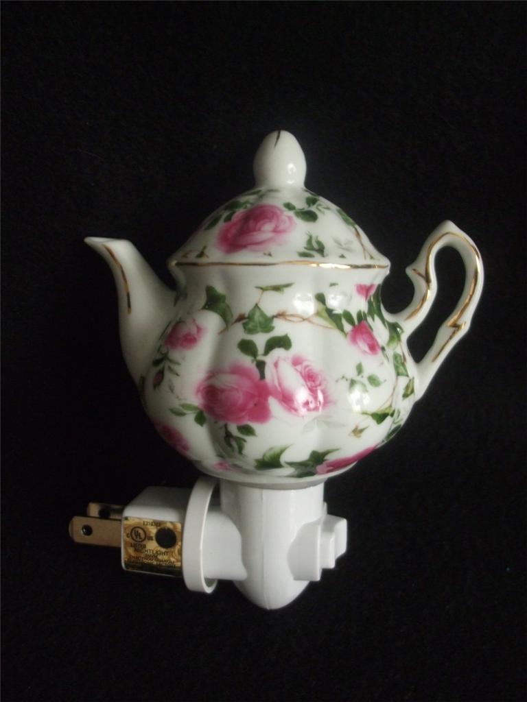 Ceramic Night Light Teapot Roses, Butterflies, Lilac, Fruit NEW eBay