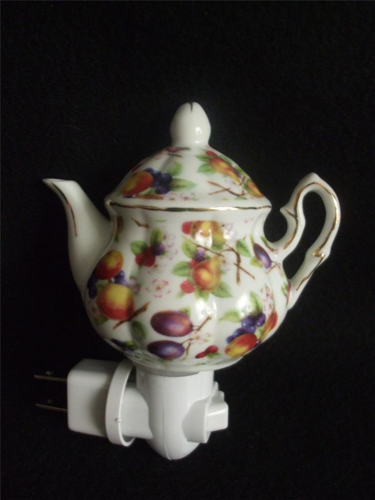 Ceramic Night Light Teapot Roses, Butterflies, Lilac, Fruit NEW eBay