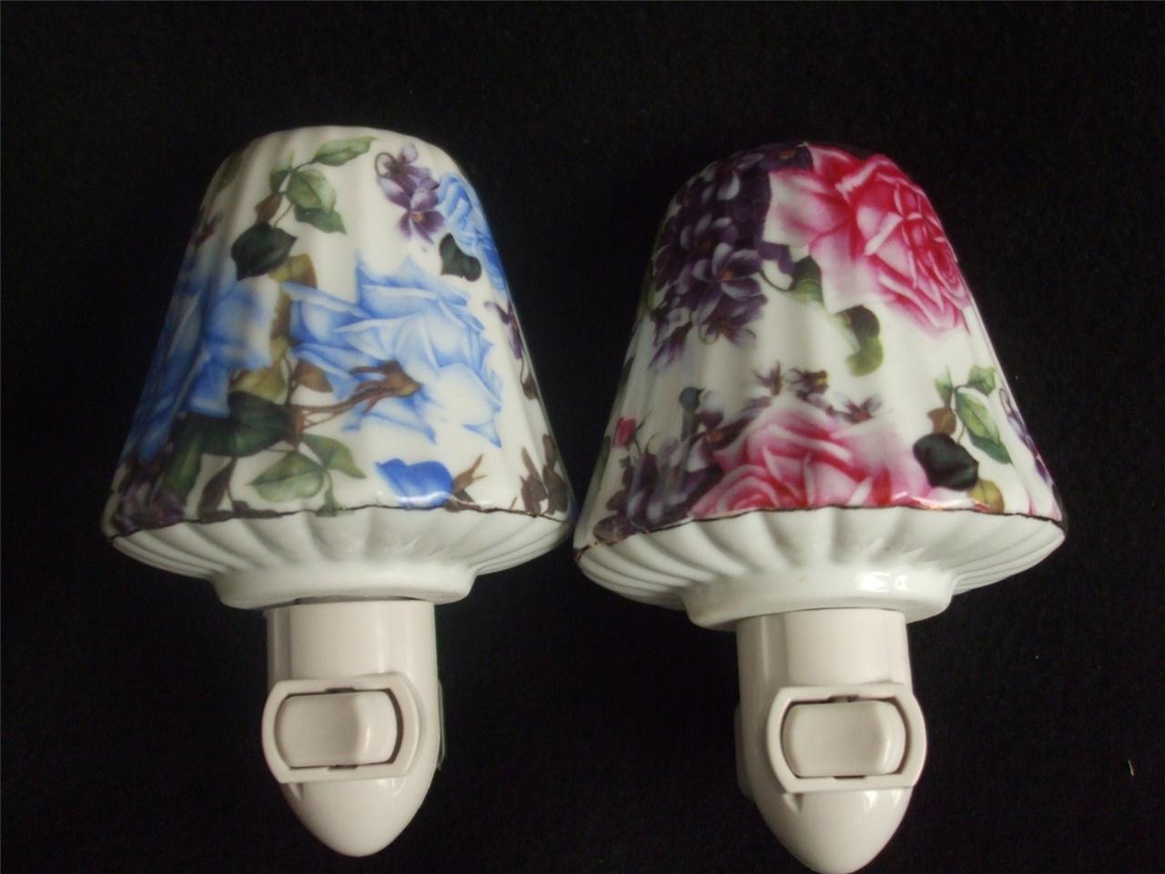 Ceramic Night Light Lamp Shade Roses Floral New eBay