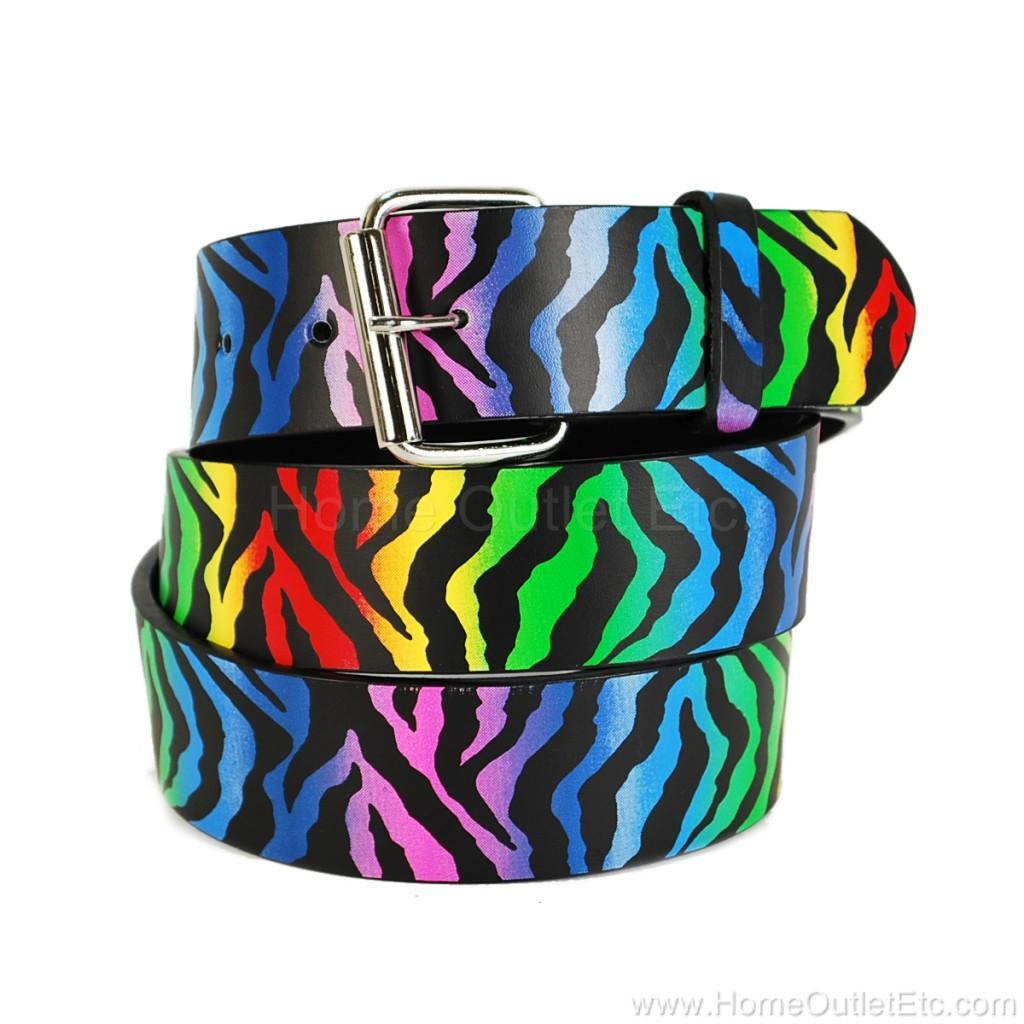Rainbow Zebra Stripes Printed Leather Belt Removable Buckle Unisex Mens
