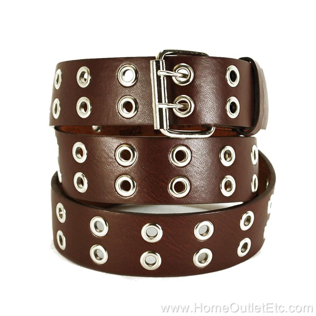 Double Grommet Holes Leather Belt 2 Row Studded Removable Buckle Unisex Womens | eBay