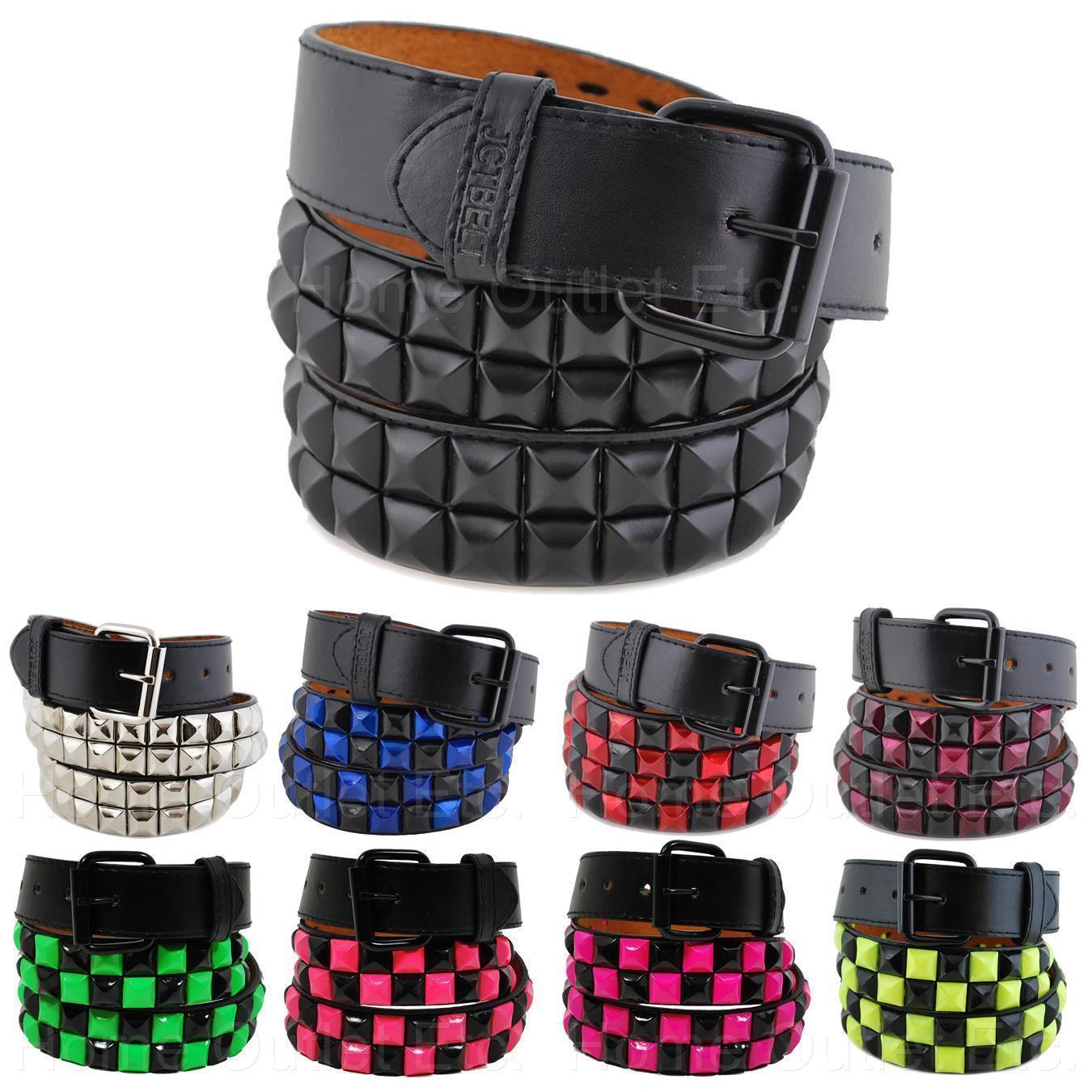 2 Row Big Metal Pyramid Studded Leather Belt Punk Rock Goth Emo Skater