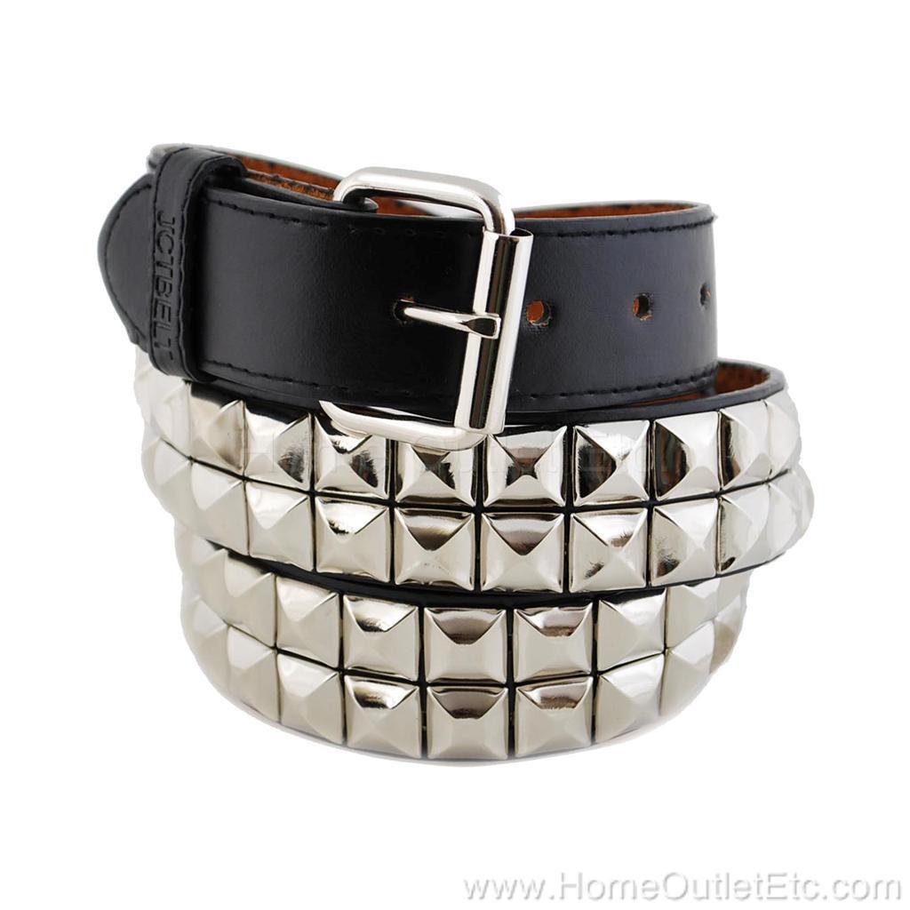 2 Row Big Metal Pyramid Studded Leather Belt Punk Rock Goth Emo Skater