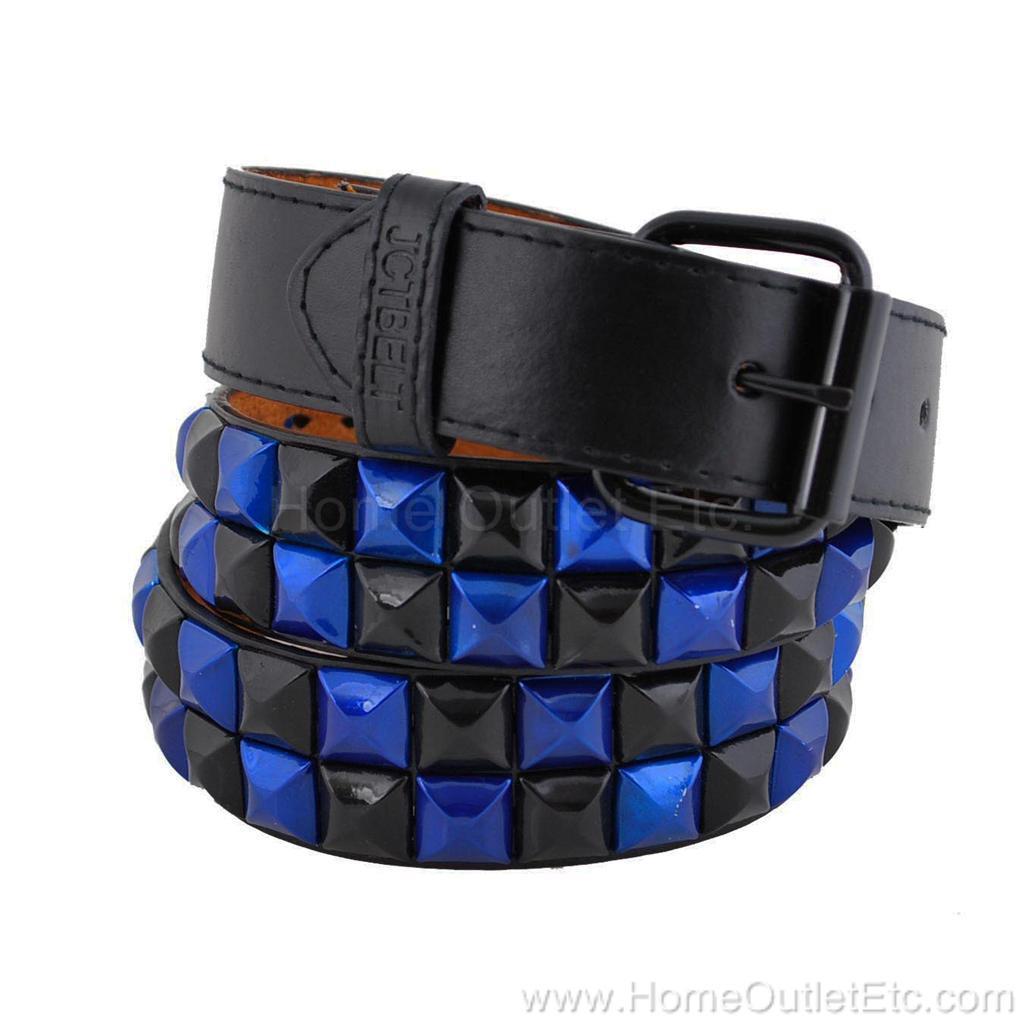 2 Row Big Metal Pyramid Studded Leather Belt Punk Rock Goth Emo Skater