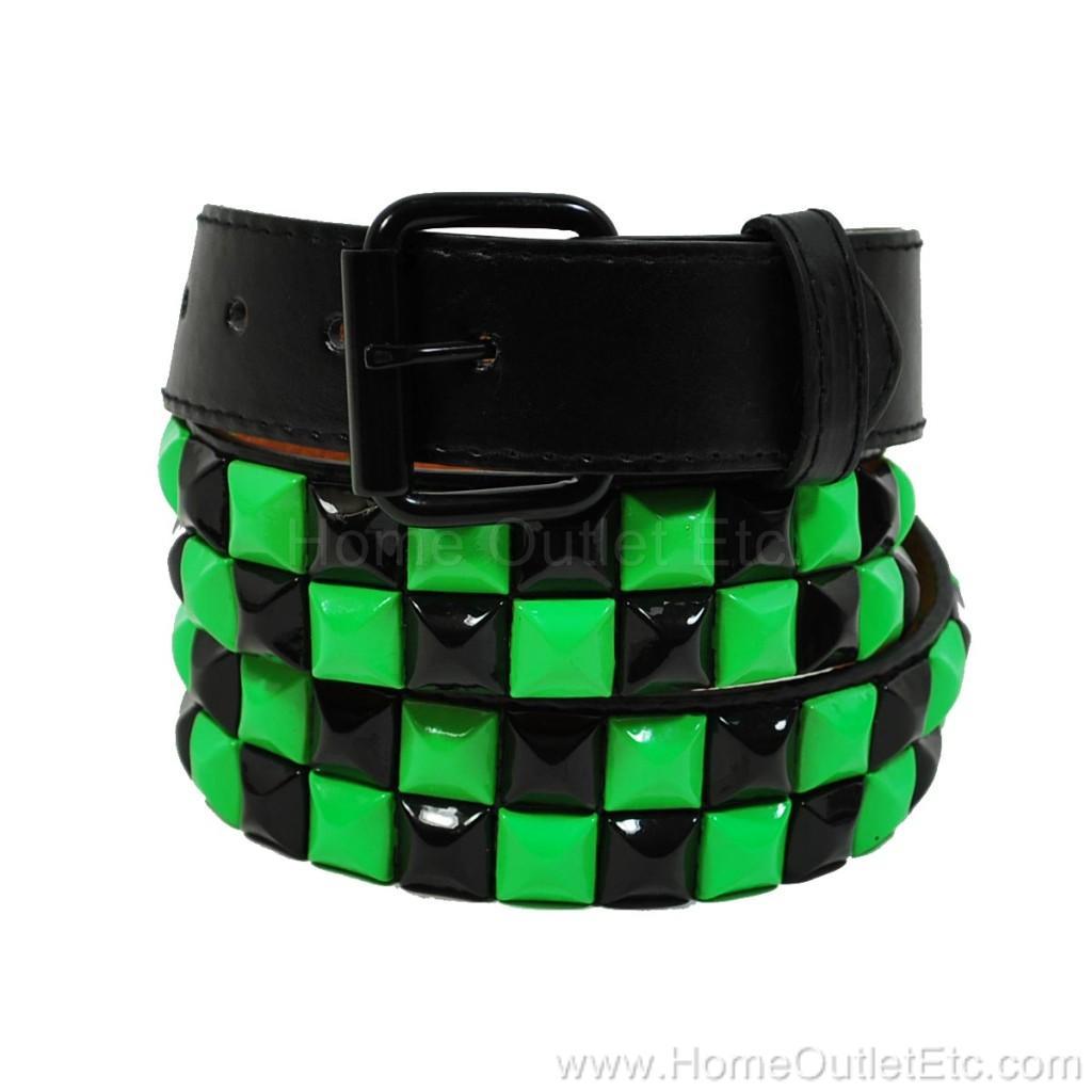2 Row Big Metal Pyramid Studded Leather Belt Punk Rock Goth Emo Skater