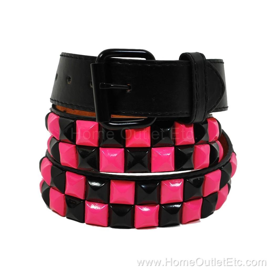 2 Row Big Metal Pyramid Studded Leather Belt Punk Rock Goth Emo Skater