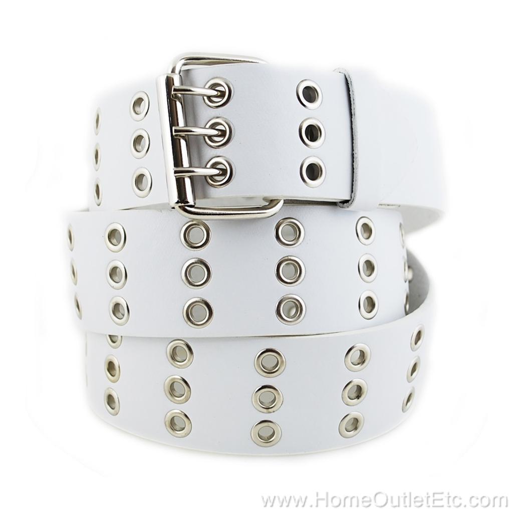 Triple Grommet Holes Leather Belt 3 Row Prong Buckle Eyelet Stud Unisex