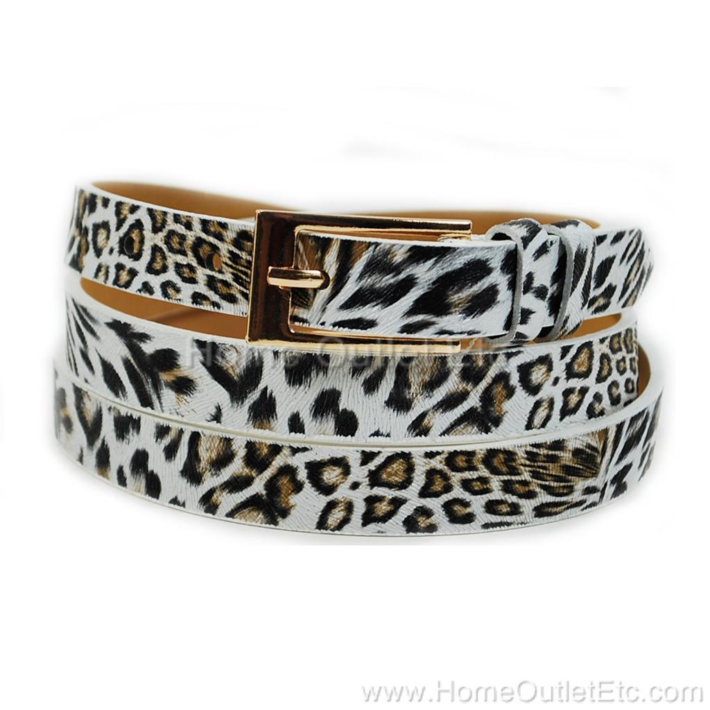 3 4" Skinny Leopard Print Textured Leather Belt Animal Cheetah Unisex