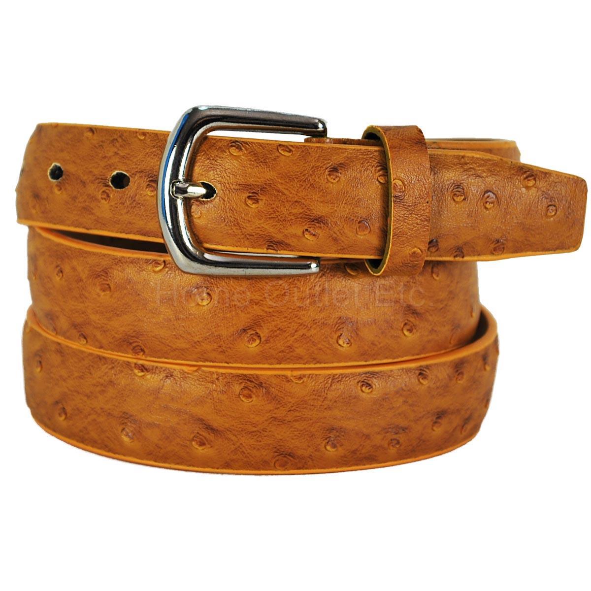 1.1" Faux Ostrich Skin Leather Dress Belt Embossed Exotic Casual Unisex