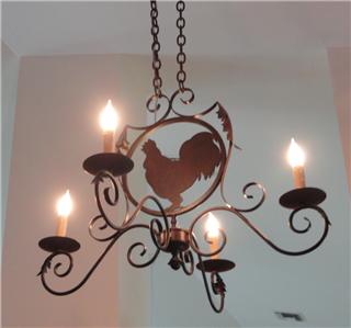 Touch Of France~Rooster~Wrought~Iron~Chandelier~Light~4 ...