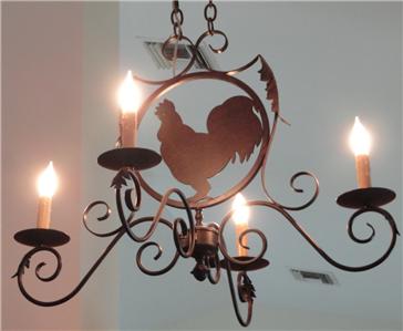 Touch Of France~Rooster~Wrought~Iron~Chandelier~Light~4 ...
