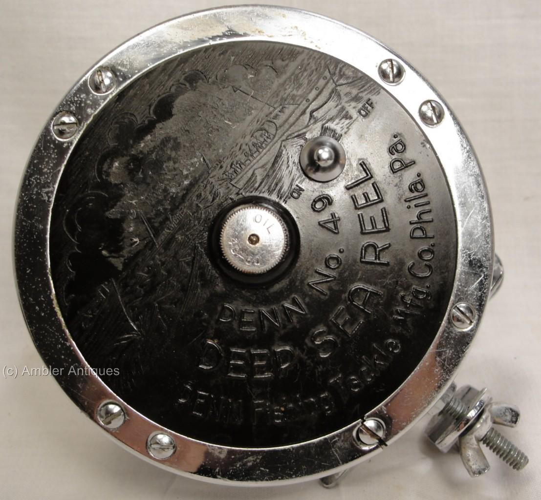 Antique Vintage PENN No 49 Lever Deep Sea Fishing Reel with graphic