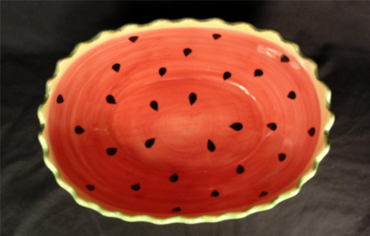 LARGE WATERMELON SALAD SERVING BOWL, NEW, CERAMIC, DISHWASHER SAFE mint