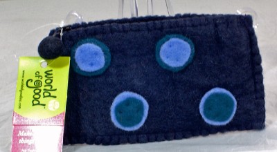 Fair Trade Blue & Navy Boiled Wool Pouch Coin Purse NWT