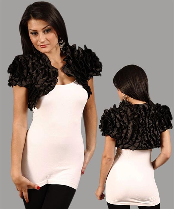 Black Ruffled Short Sleeve Bolero Shrug s M L eBay
