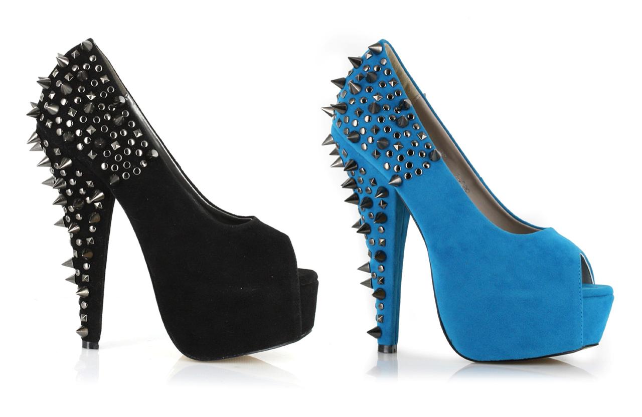 6 inch heel pumps with spiked back and peep toe sizes 6 - 12 - Afbeelding 1 van 1