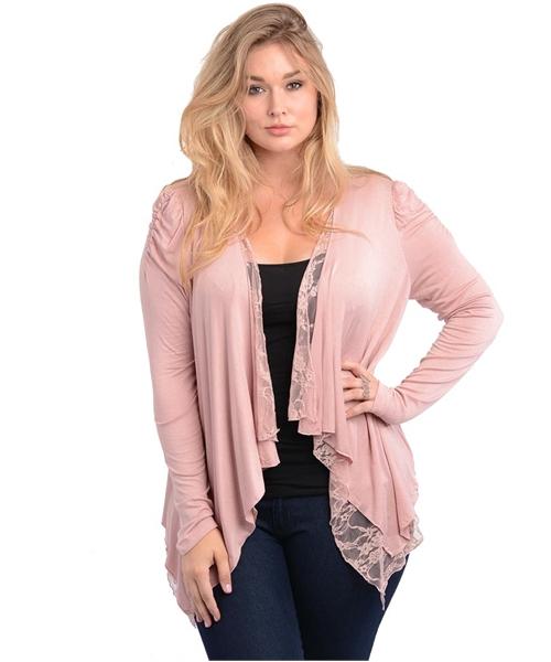 Knitted Cardigan Plus Size Three Quarter Sleeve Cardigans Natural