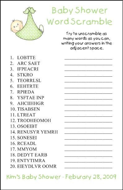 Baby Shower Word Scramble Game Card 200 Designs To Choose
