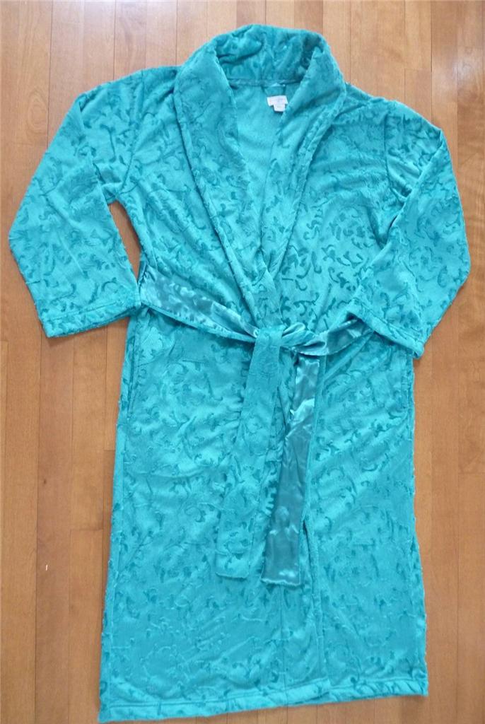 NWT Womens Jaclyn Smith BATH ROBE Size L XL bathrobe house Black Teal