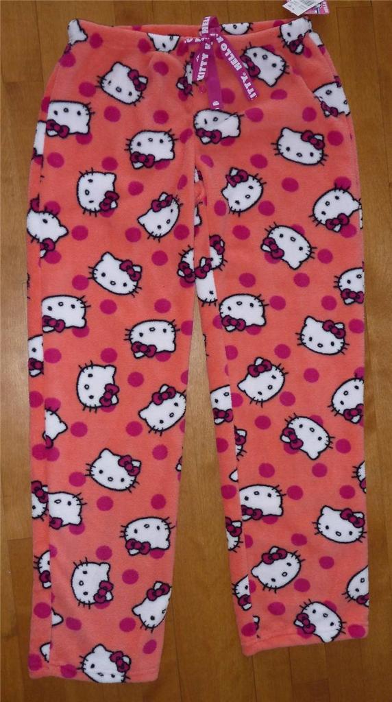 Womens HELLO KITTY Fleece Pajamas Sleep Lounge Pants Size S M LXL Pink