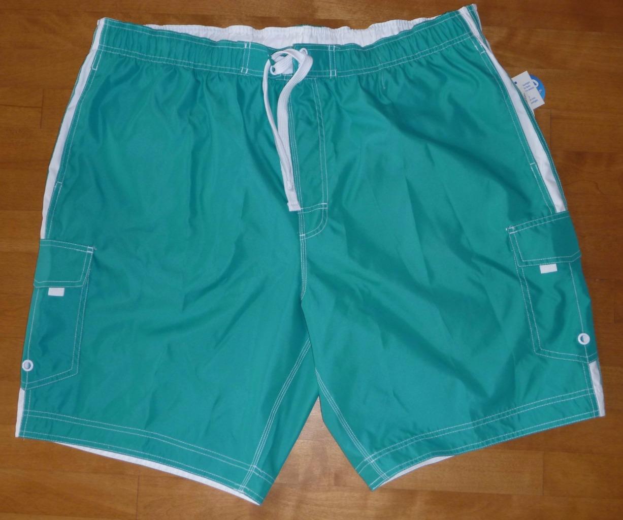 NWT Mens WAVE ZONE Black Teal CARGO Swim Trunks Size 2XL XXL Shorts UPF