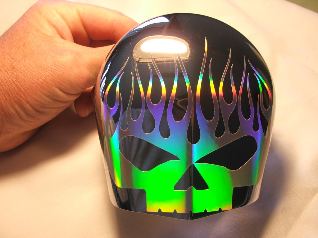 Custom Design Flaming Skull Decal fits most Harley Davidson Horn Bell