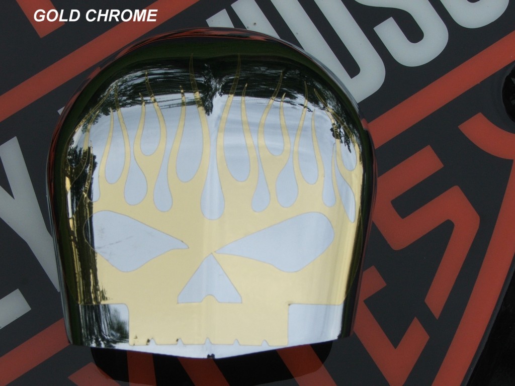 Custom Design Flaming Skull Decal fits most Harley Davidson Horn Bell