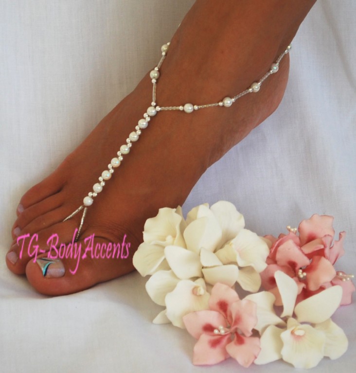Barefoot Sandals Foot Jewelry Beach Wedding White AB 2pc Set FJ 063 eBay