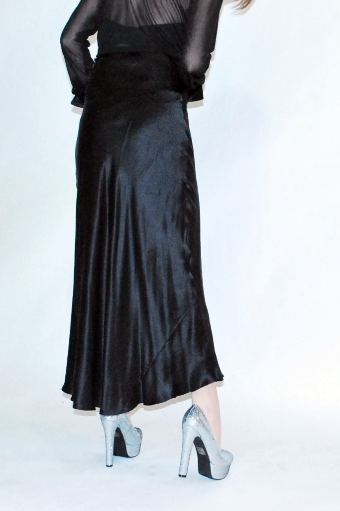 black silk bias skirt