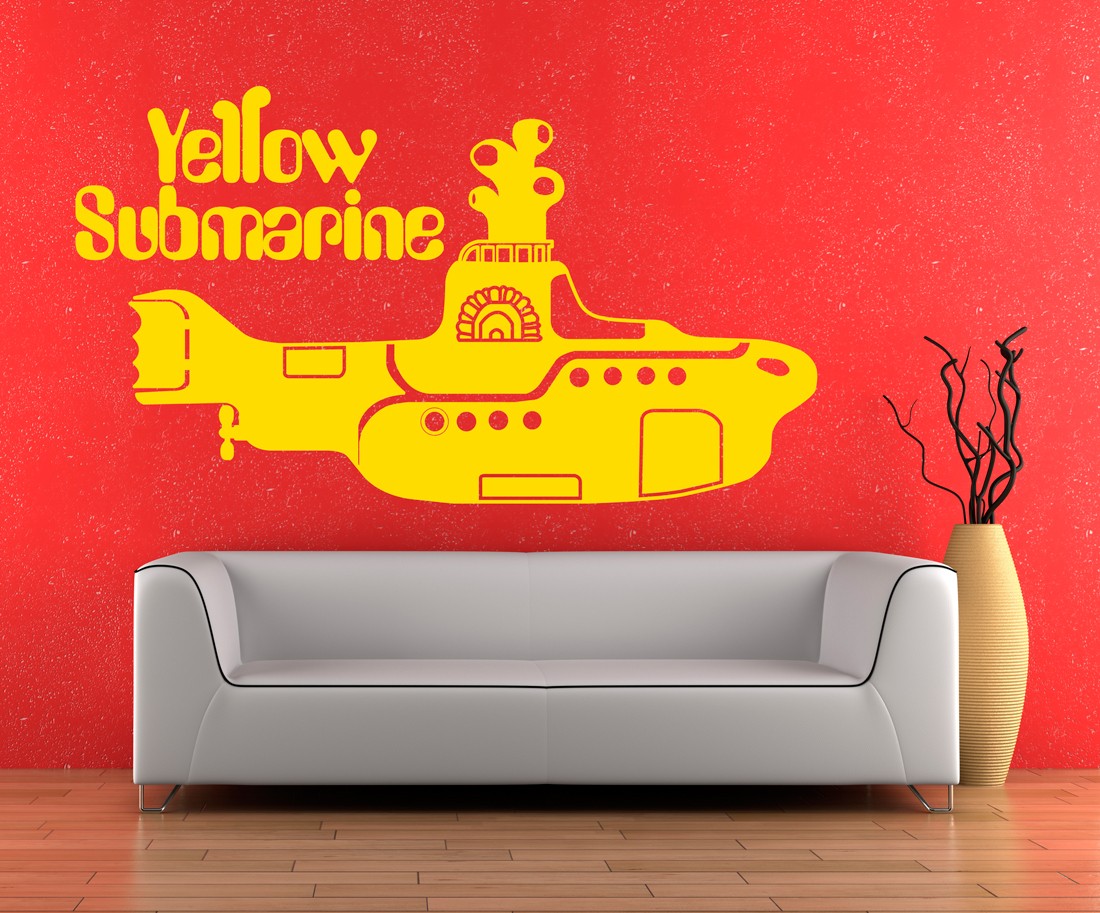 Wall Art sticker decal vinyl yellow submarine beatles beetles funky design