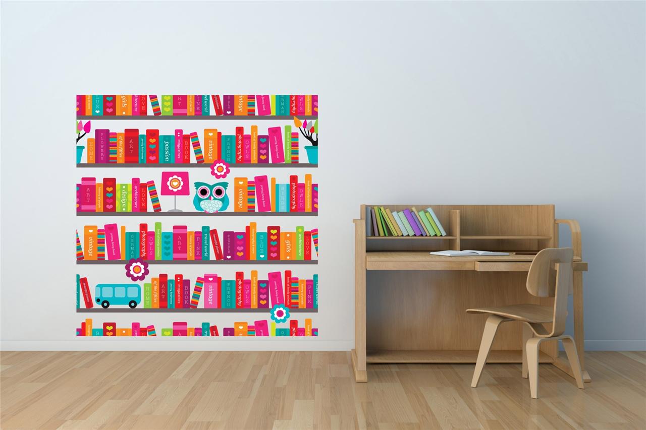 Wall Art Sticker decal Full Colour Book Case, shelves,owl, student