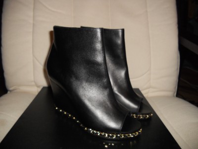 Latest Fashion Trends 2011 Open  Booties on Leather Open Toe Wedge Platform Chain Trim Ankle Booties Boots 41 11