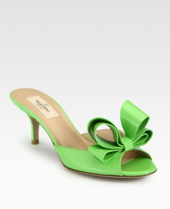 Valentino Couture Green Patent Leather Kitten Heel Bow Slides Sandals Shoes $675 | eBay