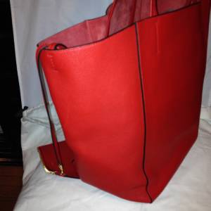 celine red leather handbag cabas  
