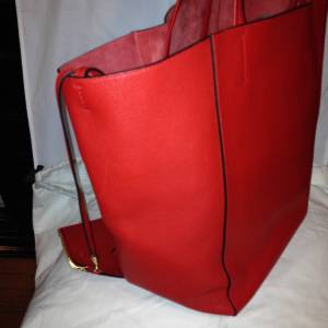 celine red leather handbag cabas